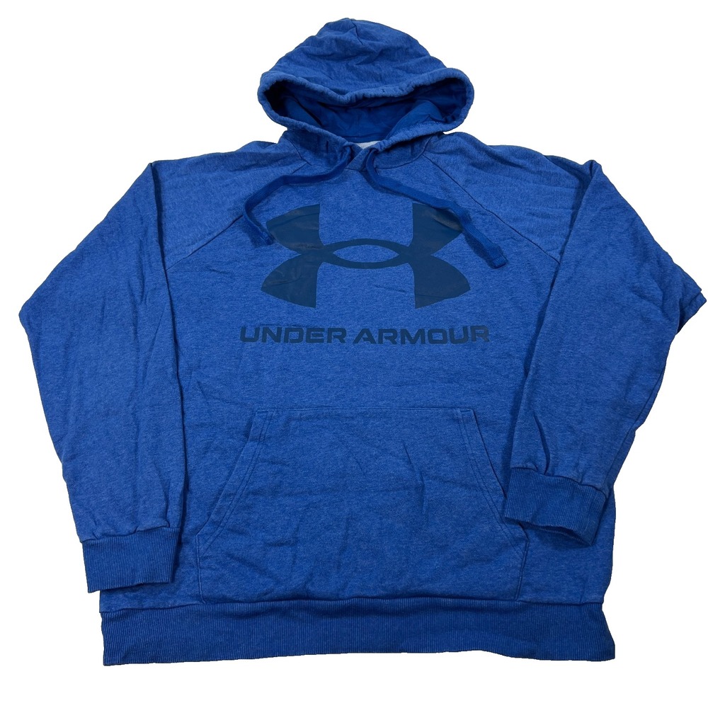 Under Armour Hoodie Mens Large Blue Sweatshirt Pullover Fleece Big Logo EUC